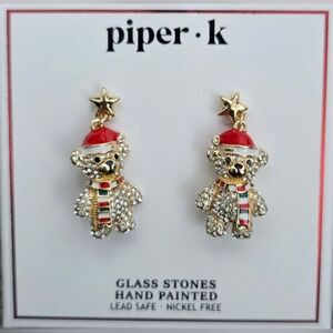 Piper K Gold and Red Teddy Bear Earrings
